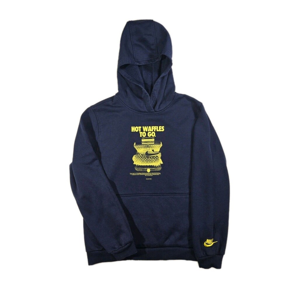 Kids Nike Youth Pullover Hoodie Hot Waffles To Go Graphic Blue XL
